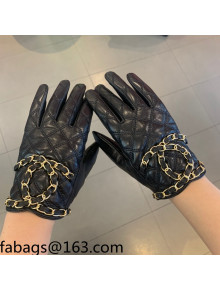 Chanel Lambskin Chain Gloves Black/Gold 2021 102933