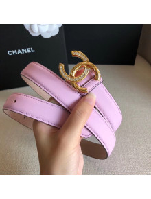 Chanle Width 2.5cm Smooth Calfskin Belt With Crystal CC Buckle Pink 2020