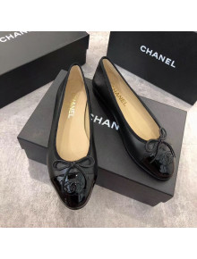 Chanel Black Lambskin Leather Ballerinas With Patent Leather Toe 2019