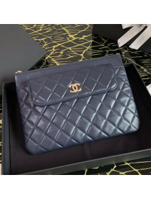 Chanel Quilted Lambskin Flap Case Pouch AP1189 Navy Blue 2020
