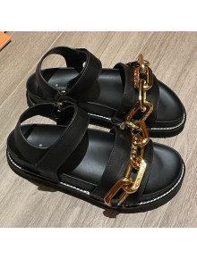 Louis Vuitton Paseo Flat Comfort Calfskin Chain Sandals Black 2021