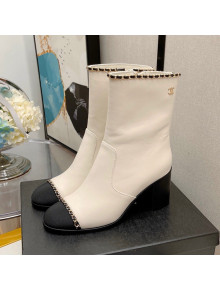 Chanel Lambskin Chain Heel Short Boots 7cm G37826 White 2021