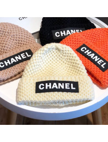 Chanel Knit Hat with Logo Label Charm White 2021
