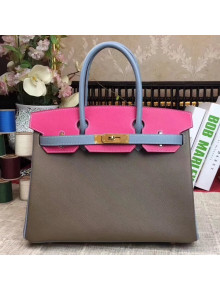 Hermes Original Multicolor Togo Leather Birkin 25/30/35 Handbag Mink/Storm/Rosy (Gole-tone Hardware)