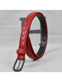 Bottega Veneta Intreccio Lambskin 20mm Belt with Vintage Square Buckle Red 2019