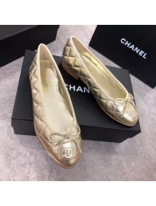 Chanel Quilting Lambskin Leather Ballerinas Gold 2019