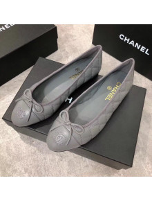 Chanel Quilting Lambskin Leather Ballerinas Grey 2019