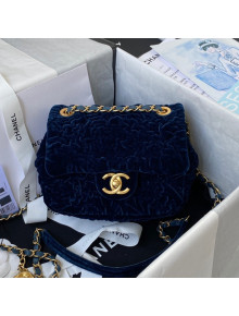Chanel Camellia Velvet Mini Squre Flap Bag  AS2619 Navy Blue 2021
