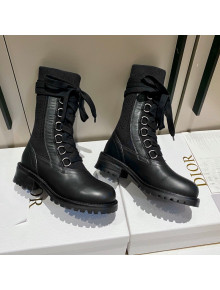Dior Diorland Lace-up Boots 5cm in Calfskin and Cotton Black/Aged Silver 2021