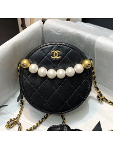 Chanel Quilted Leather Pearl Round Clutch with Chain Black 2019