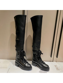 Dior D-Fight Thigh High Boots in Black Lambskin 2021