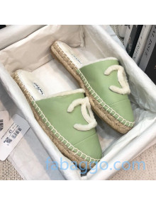 Chanel Lambskin Wool CC Espadrilles Mules Green 2020