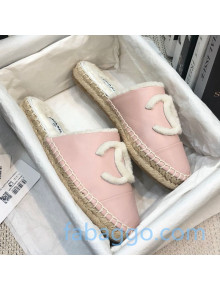 Chanel Lambskin Wool CC Espadrilles Mules Pink 2020