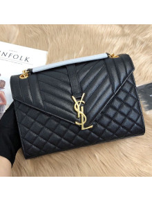 Saint Laurent Envelope Medium Flap Shoulder Bag in Matelasse Grain Leather 487206 Black/Gold 2019