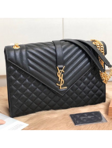 Saint Laurent Envelope Large Flap Shoulder Bag in Matelasse Grain Leather 487198 Black 2019