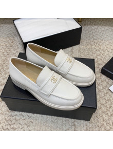 Chanel Calfskin Chain CC Loafers White 2021 111201