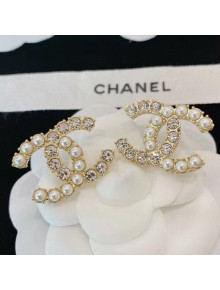 Chanel Pearl and Crystal CC Stud Earrings White 2021 01