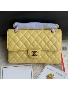 Chanel Small Classic Quilted Iridescent Grained Calfskin Flap Bag Yellow 2019