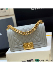 Chanel Quilted Original Haas Caviar Leather Small Boy Flap Bag Grey/Gold (Top Quality)