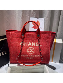 Chanel Deauville Mixed Fibers Large Shopping Bag A66941 Red 2021