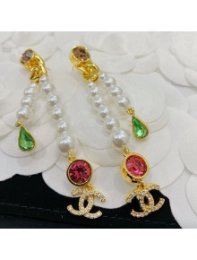Chanel Colored Stone Pearl Earrings 2021