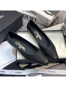 Chanel Vintage Lambskin Ballerinas with CC Embroidery Black 2021