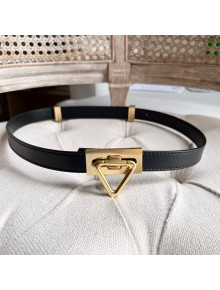 Bottega Veneta Leather Belt 2cm with Triangle Buckle Black/Aged Gold 2021 