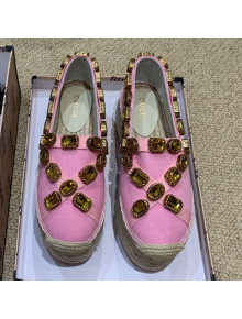 Gucci Canvas Platform Espadrille with Crystals Band Pink 2019