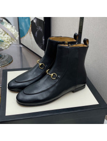 Gucci Lambskin Horsebit Flat Ankle Boots Black 2021