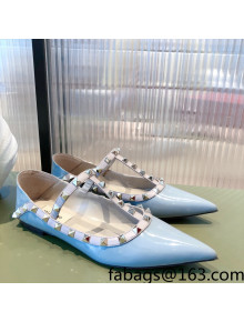 Valentino Rockstud Patent Leather Ballet Flat Blue 2021