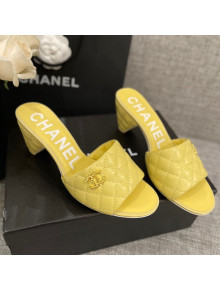 Chanel Quilted Lambskin Heel Slide Sandals 6cm G38820 Yellow 2022