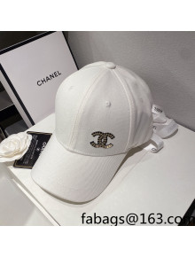 Chanel Sequins CC Canvas Baseball Hat White 2022 0401121