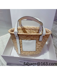 Loewe Small Straw and Leather Basket Bag Beige/White 2022 033101
