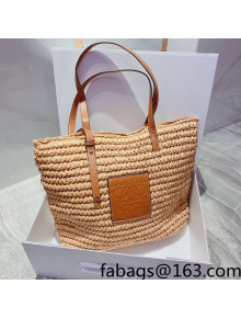 Loewe Medium Straw and Leather Basket Shoulder Bag Khaki/Brown 2022 033105