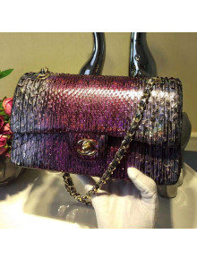 Chanel A1112 Multicolor Python Leather Medium Classic Flap Bag Purple 2019