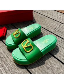 Valentino VLogo Lambskin Platform Slide Sandals Green 2022 0323135