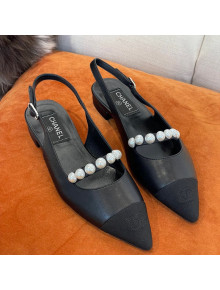 Chanel Lambskin Slingback Ballerinas with Pearls Black 2022 032672