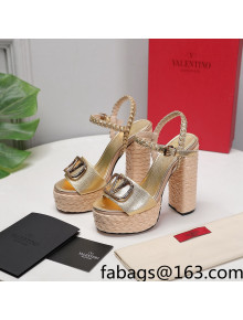 Valentino VLogo Leather High Heel Flatform Sandals 13cm Gold 2022 032847