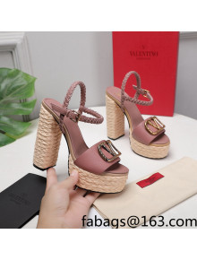 Valentino VLogo Leather High Heel Flatform Sandals 13cm Pink 2022 032848
