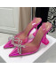 Amina Muaddi TPU Slingback Pumps with Crystal Bow 9.5cm Pink 2021 26