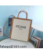 Celine Small Vertical Cabas Tote Bag in Textile with CELINE Print 192082 White/Tan Brown 2022
