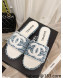 Chanel Tweed Flat Slide Sandals Blue 2022 030514