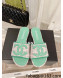 Chanel Tweed Flat Slide Sandals Green/Pink 2022 030519