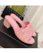Chanel Tweed Medium Heel Slide Sandals 4.5cm Pink 2022 030526