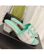 Chanel Tweed Medium Heel Slide Sandals 4.5cm Green/Pink 2022 030528