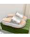 Gucci 100 GG Platform Slide Sandals Silver 2021 64