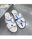 Hermes Men's Izmir Print Leather Flat Slide Sandals White/Blue 2021 26