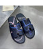 Hermes Men's Izmir Print Leather Flat Slide Sandals Dark Blue 2021 28