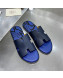 Hermes Men's Izmir Print Leather Flat Slide Sandals Dark Blue/Sky Blue 2021 32