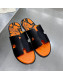 Hermes Men's Izmir Print Leather Flat Slide Sandals Black/Orange 2021 33